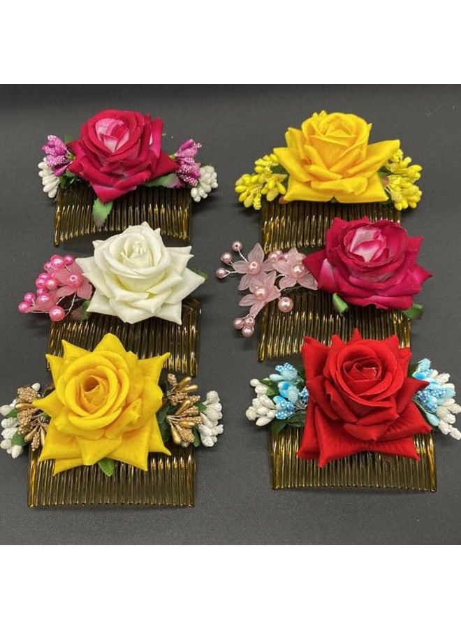 Vinshbond Rose Flower Comb & Hair Side Comb/Clip Flower Stone Designe Juda Comb, Women & Girls (Pack of 06) Multi. - Image 3