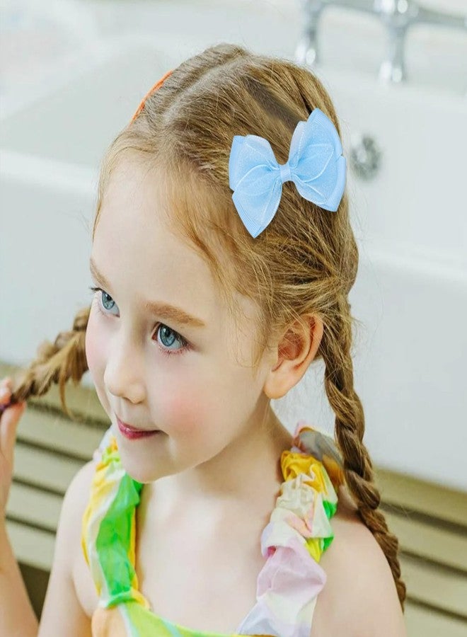 Zolyco Tiny 3 Inch Organza Double Hair Bow Clips - Lined Boutique Alligator Hairpin for Baby Girls, Toddlers, and Little Teens - Kids Barrettes Set of 2 Small Stylish (Light Blue) - Image 3