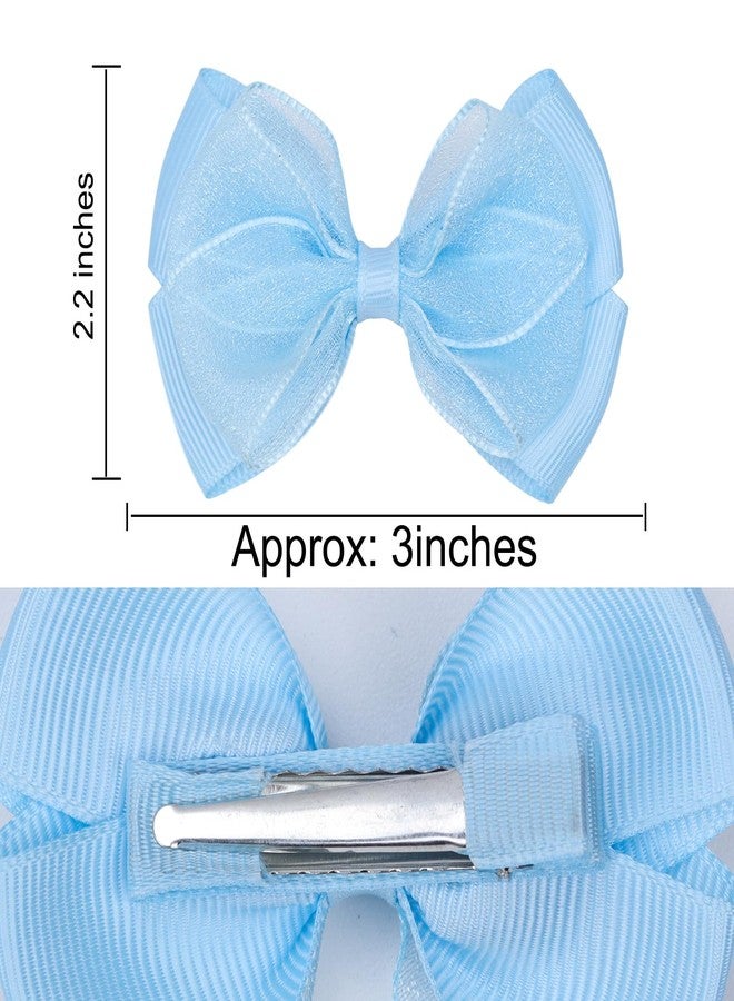 Zolyco Tiny 3 Inch Organza Double Hair Bow Clips - Lined Boutique Alligator Hairpin for Baby Girls, Toddlers, and Little Teens - Kids Barrettes Set of 2 Small Stylish (Light Blue) - Image 4