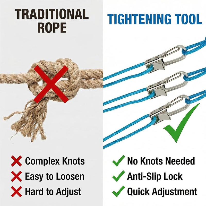 LiebeWH Cam Buckle Rope Tensioner 2 Ropes and 6 Roller Tensioner Tie Down Rope Set for Camping Canopy Rowing Outdoor Gear - Image 5