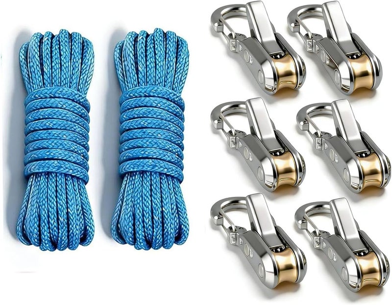 LiebeWH Cam Buckle Rope Tensioner 2 Ropes and 6 Roller Tensioner Tie Down Rope Set for Camping Canopy Rowing Outdoor Gear - Image 1