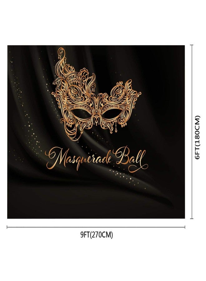 SSCSTS Golden Mask Backdrop 9x6ft Shining Retro Golden Mask Masquerade Ball Black Photography Background Mardi Gras Masquerade Carnival Party Banner LYST1097 - Image 2