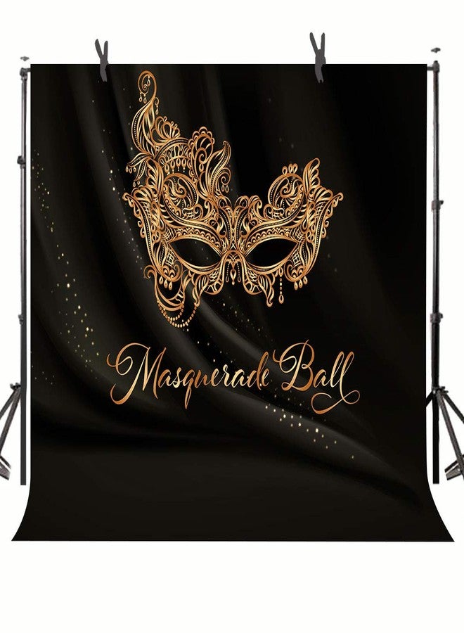 SSCSTS Golden Mask Backdrop 9x6ft Shining Retro Golden Mask Masquerade Ball Black Photography Background Mardi Gras Masquerade Carnival Party Banner LYST1097 - Image 1