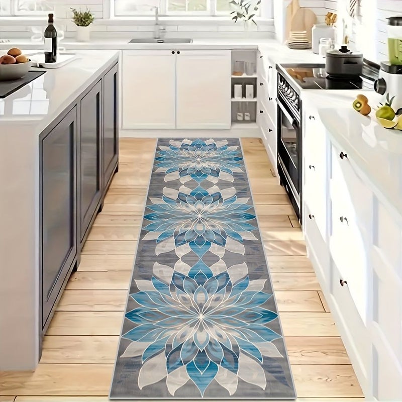 Golden Diamond Fleece Floral Pattern Corridor Area Mat 60x300cm Modern European Style Staircase Anti Slip Long Mat Indoor Entrance Decorative Rug Laundry Room Machine Washable Hardwood Floor Mat - Image 1