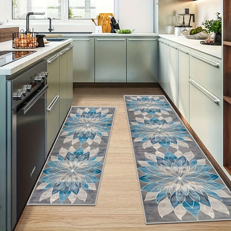 Golden Diamond Fleece Floral Pattern Corridor Area Mat 60x300cm Modern European Style Staircase Anti Slip Long Mat Indoor Entrance Decorative Rug Laundry Room Machine Washable Hardwood Floor Mat - Image 2