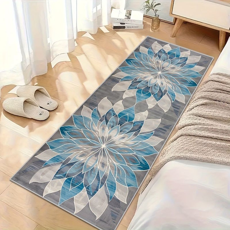 Golden Diamond Fleece Floral Pattern Corridor Area Mat 60x300cm Modern European Style Staircase Anti Slip Long Mat Indoor Entrance Decorative Rug Laundry Room Machine Washable Hardwood Floor Mat - Image 5
