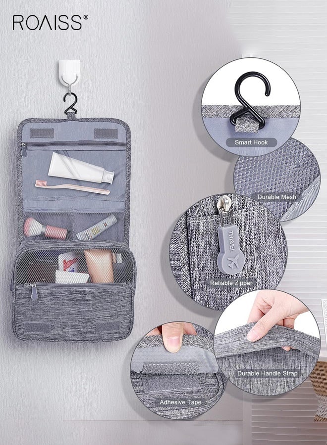 roaiss Cationic Hook Toiletry Bag Hanging Frosted Dry and Wet Separation Storage Bag Cosmetic Bag Travel Cosmetic Bag Suitable for School Travel Waterproof Multiple Compartments Multi-functional Gray - Image 2