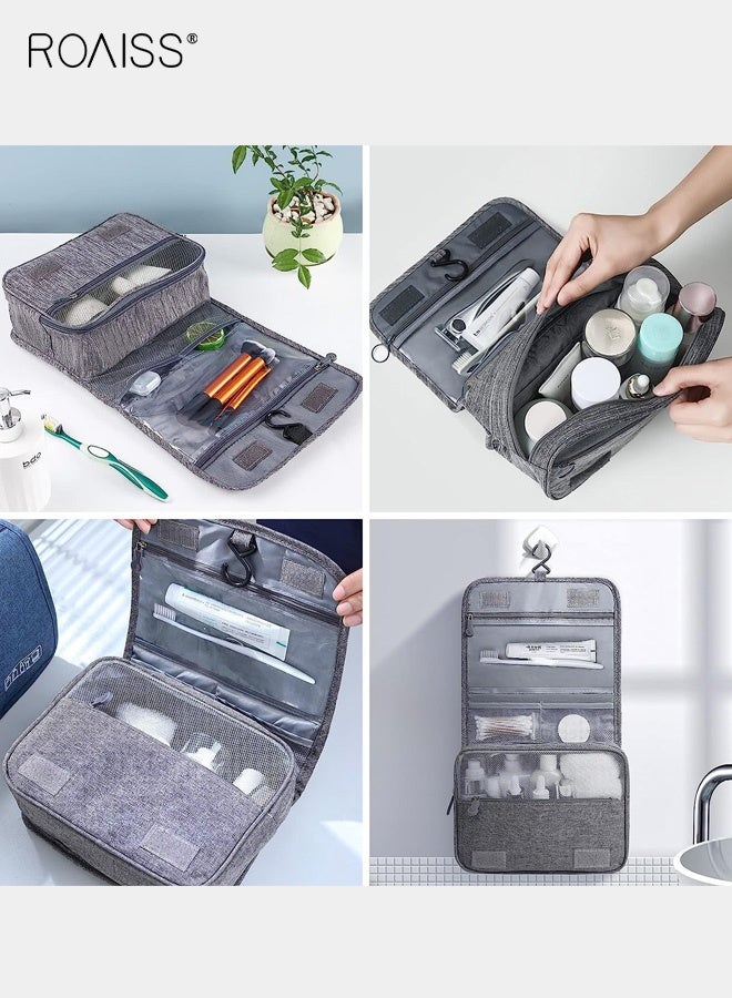 roaiss Cationic Hook Toiletry Bag Hanging Frosted Dry and Wet Separation Storage Bag Cosmetic Bag Travel Cosmetic Bag Suitable for School Travel Waterproof Multiple Compartments Multi-functional Gray - Image 3