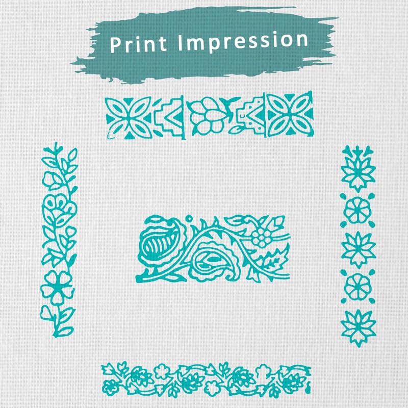 TWOGRAMS طوابع طباعة خشبية على شكل حدود - طوابع طباعة كتلة للنسيج، القماش، حقائب القماش، نشاط حرفي للأطفال، كتل خشبية لحدود الساري - مجموعة من 5 - Image 3