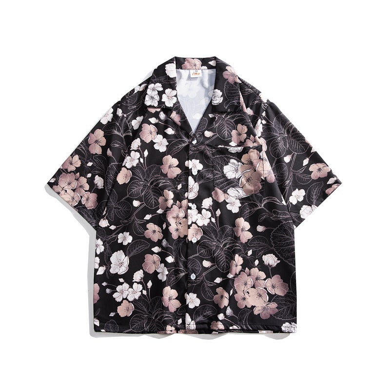 Thai Cuban Collar Floral Shirt Unisex Loose Retro Hawaiian Vacation Loose Beach Short Sleeve Shirt For Couple - Image 1