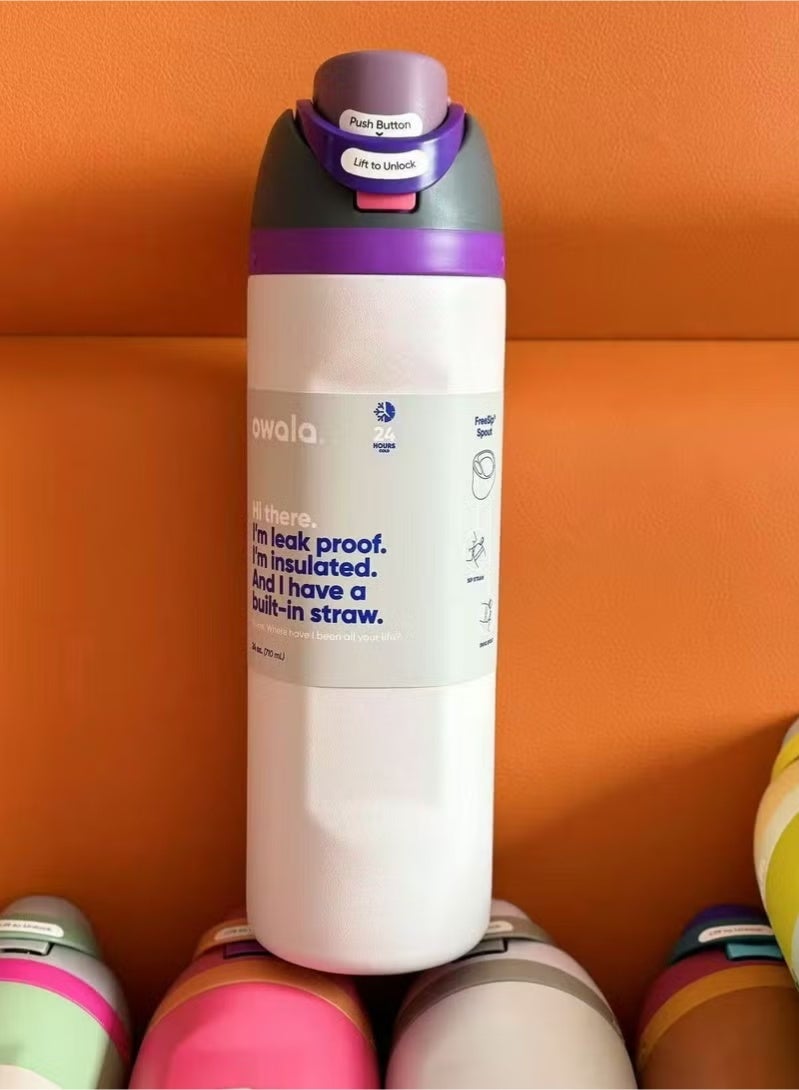 زجاجة مياه أوالا فري سيب المعزولة المصنوعة من الفولاذ المقاوم للصدأ مع شفاطة للرياضة والسفر والمدرسة، خالية من مادة BPA (وردي فاتح، 24 أونصة) - Image 1