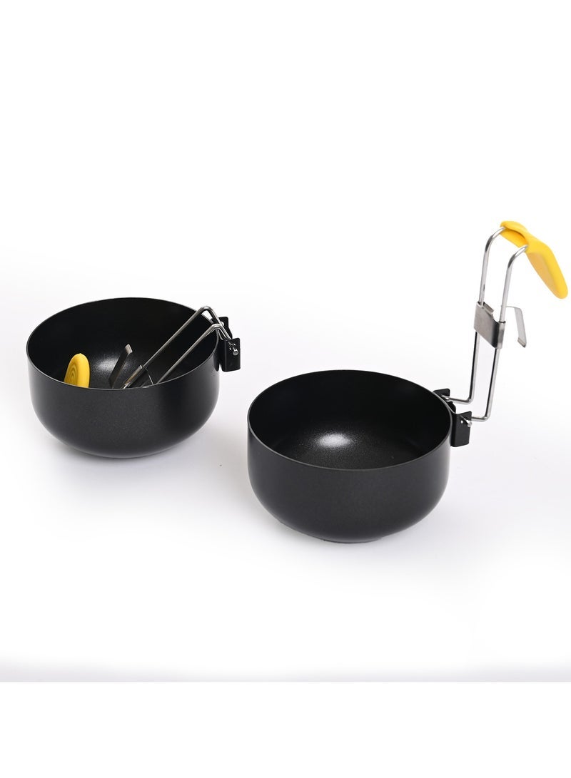 Foldable Hanging Egg Poacher 2 Pack Non-Stick Round Egg Cooker Molds with Silicone Sleeves & Brush for Soft Boiled Poached Eggs - Image 4