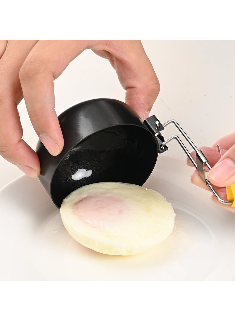 Foldable Hanging Egg Poacher 2 Pack Non-Stick Round Egg Cooker Molds with Silicone Sleeves & Brush for Soft Boiled Poached Eggs - Image 3