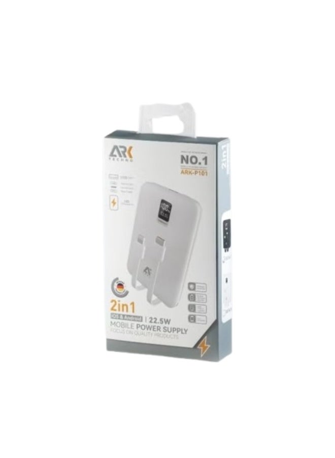 ARKTechno ARK-P101 2-in-1 Power Bank 10000mAh | 22.5W Super Fast Charging + PD 20W | Built-in Cable (iOS & Android Compatible) | Digital LED Display | Portable Mobile Power Supply - Image 3