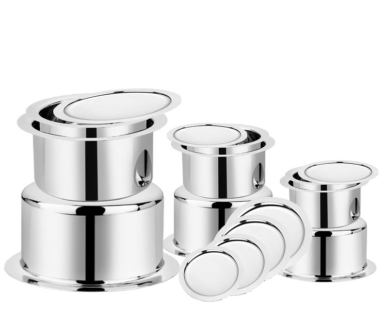 BLeaf Stainless Steel-Flat Bottom Tope with Lid/Heavy Guage Tope with Lid (Pack of 9) (500 ml, 750 ml, 1000 ml, 1250 ml, 1500 ml, 1750 ml, 2000 ml, 2250 ml, 2500 ml) - Image 1