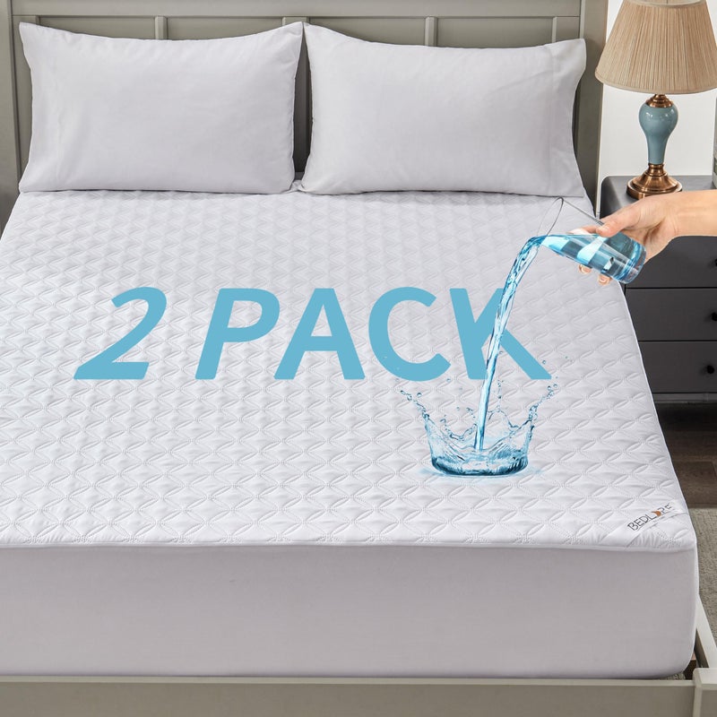 2 Pack Waterproof Mattress Protector Twin Size Mattress Pad with Deep Pocket Fitted Up to 615 inches Soft Noiseless Single Bed Mattress Cover for Bedroom Dorm Room