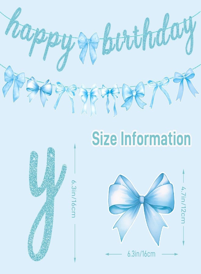 Haptda Blue Bow Happy Birthday Banner with Bow Garland for Baby Shower Girls Women Blue Bow Themed Coquette Birthday Party Decorations - Image 3