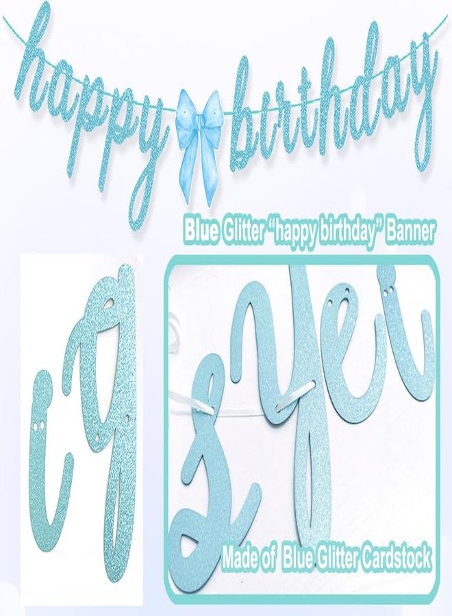 Haptda Blue Bow Happy Birthday Banner with Bow Garland for Baby Shower Girls Women Blue Bow Themed Coquette Birthday Party Decorations - Image 4