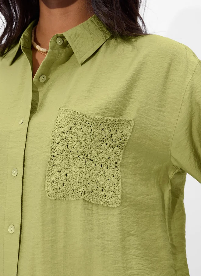 The Souled Store  The Souled Store Women Mystic Solid Green Oversized Boyfriend Shirt  | Best Price UAE