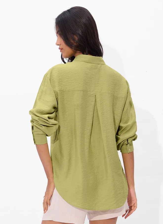 The Souled Store  The Souled Store Women Mystic Solid Green Oversized Boyfriend Shirt  | Best Price UAE