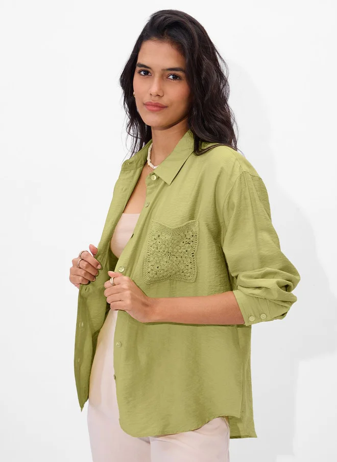The Souled Store  The Souled Store Women Mystic Solid Green Oversized Boyfriend Shirt  | Best Price UAE