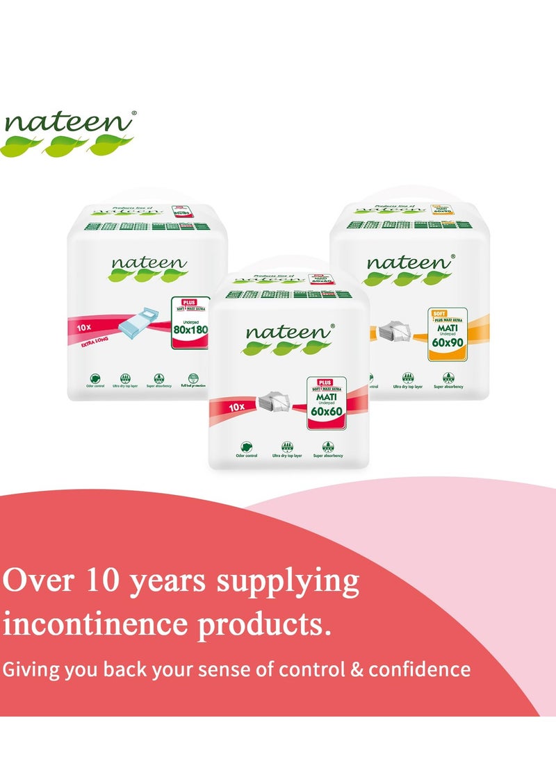 nateen - Disposable Incontinence Underpad, 60 X 90 Cm,10 Pieces,High Absorbency Mats,Super Absorbent Bed Pads For Mattress Furniture Sofa Chair Protector. - Image 1