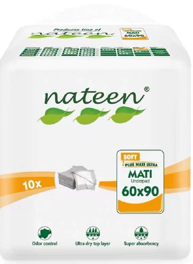 nateen Disposable Incontinence Underpad, 60 X 90 Cm,10 Pieces,High Absorbency Mats,Super Absorbent Bed Pads For Mattress Furniture Sofa Chair Protector. - Image 1