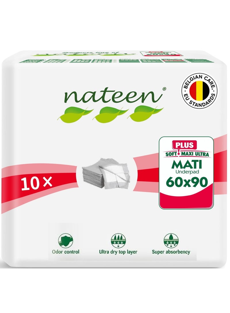 nateen Disposable Incontinence Underpad, 60 X 90 Cm,10 Pieces,High Absorbency Mats,Super Absorbent Bed Pads For Mattress Furniture Sofa Chair Protector. - Image 1