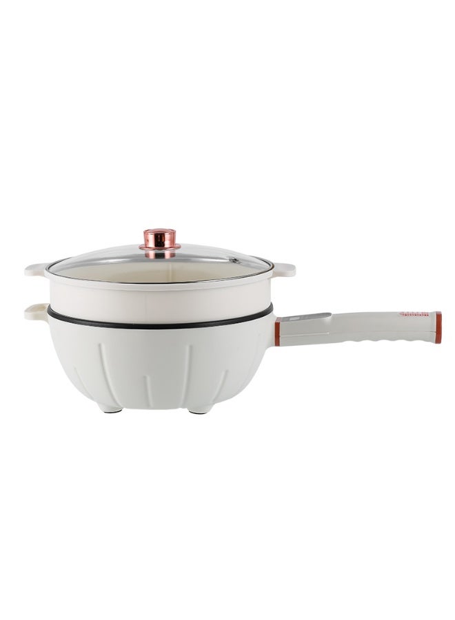 White Round Portable Electric Skillet – Mini Non-Stick Electric Frying Pan for Dormitory & Household | Multi-Function Cooker for Frying, Boiling, Stir-Fry, Instant Noodles | Travel-Friendly Electric Pot