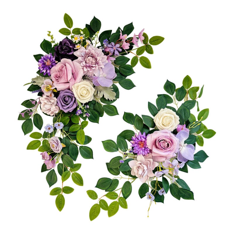 Odouzy Pack of 2 Wedding Arch, Artificial Flowers, Wedding Decor，Flower Garland Be Suited to Banquet, Party, Reception Entrance Welcome Sign and Background Decoration (Purple) - Image 1