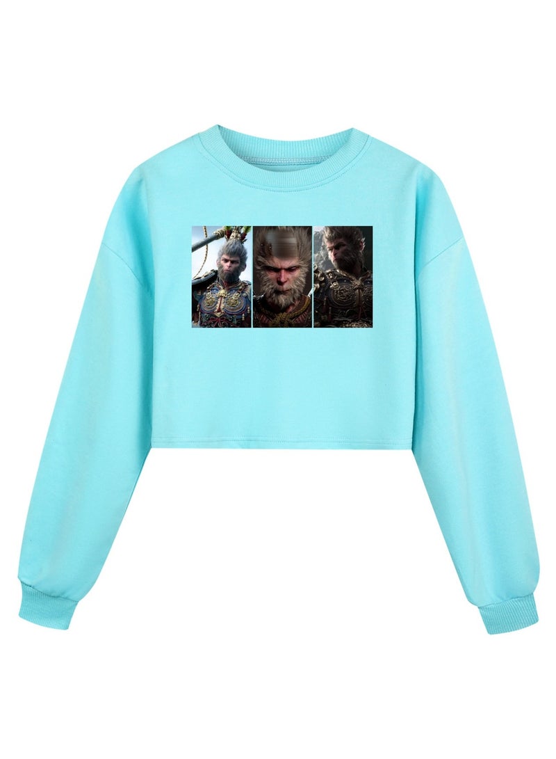 MQD Black Myth Wukong Girl Half Waist Loose Hoodie 