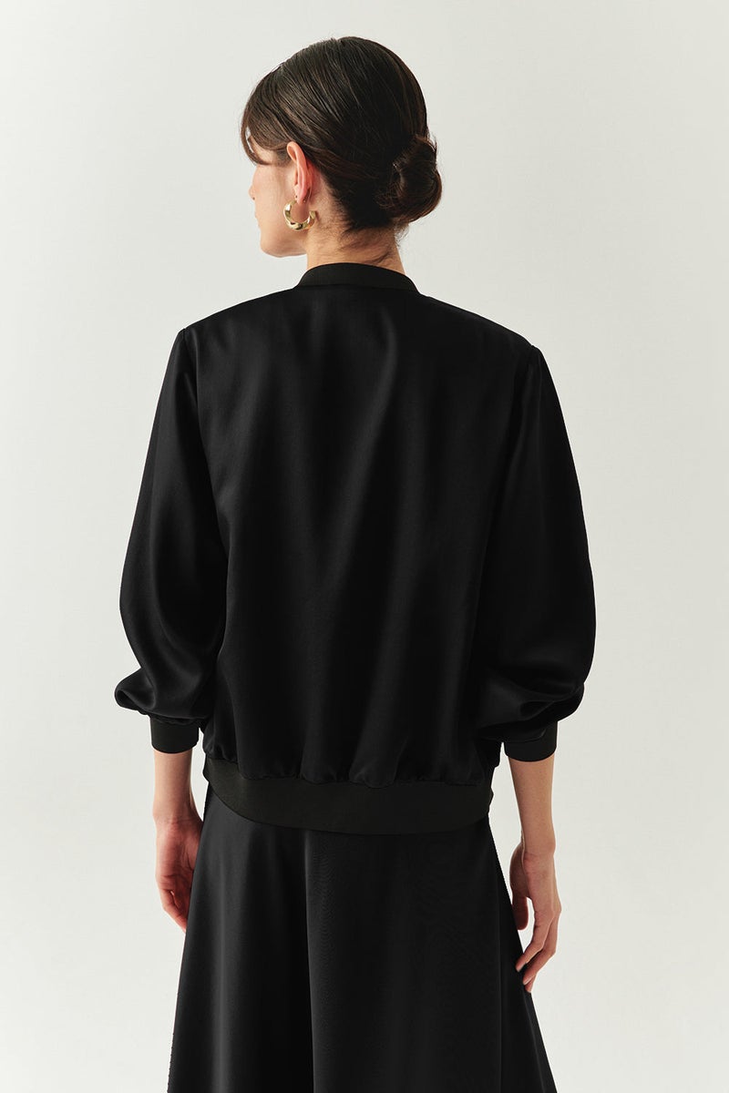 EXQUISE Crew Neck Pocketed Satin Finish Regular Zip Jacket - Image 3