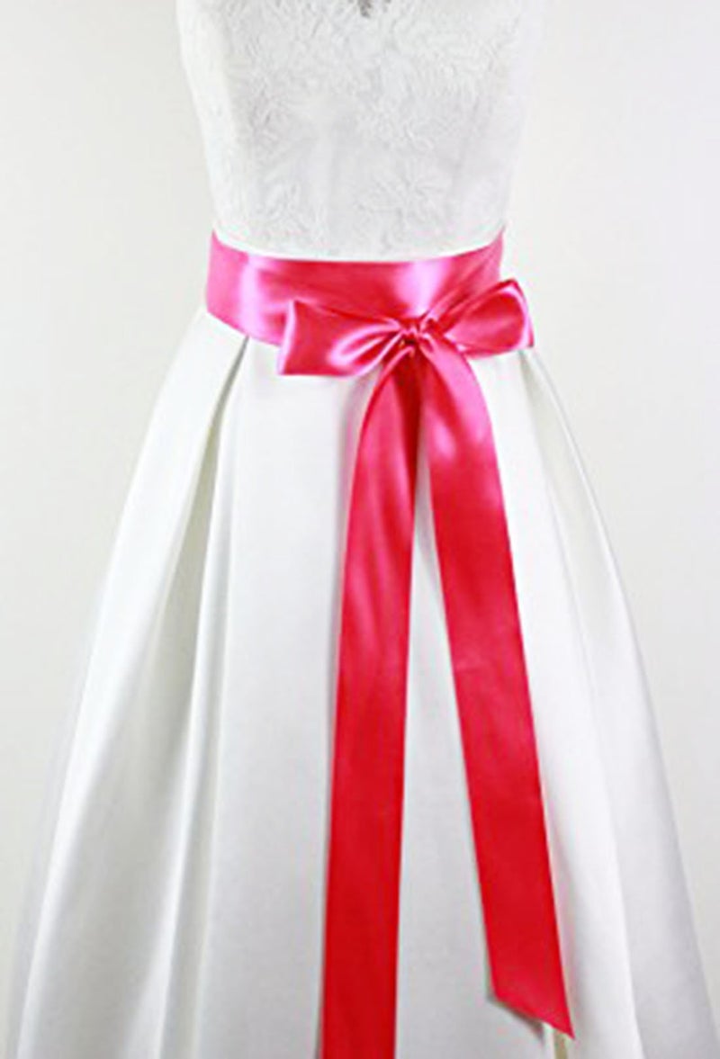 Leimandy 2'' Wide Satin Ribbon Sash Soft Grosgrain Bridal Sash, Birthday Pageant Waistband for Wedding Dress/Prom/Formal Occasions in 25 Colors, Adjustable Tie (Fuchsia) - Image 4