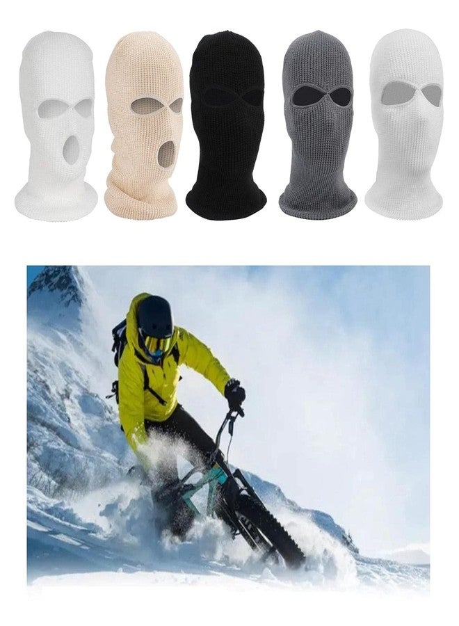 DAONPHARI 2/3-Hole Knitted Full Face Cover Ski Mask Beanie Hat Winter Balaclava Ribbed with Full Face Coverage for Warmth Protection, Ideal for Outdoor Sports, Suitable for Men and Women (Khaki) - Image 4