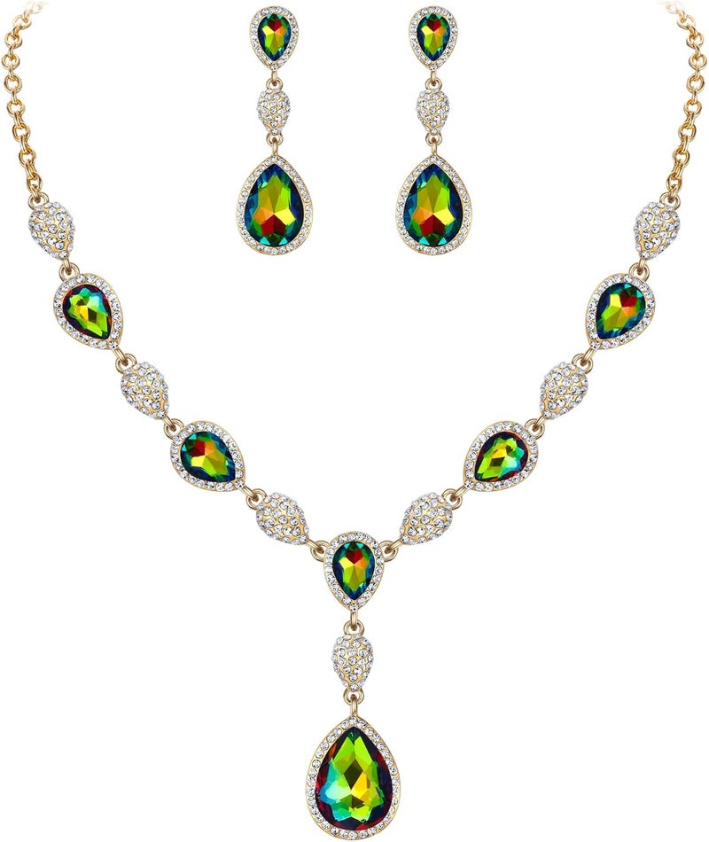 EleQueen Women's Cubic Zirconia Teardrop Y-Necklaces Dangle Earrings Jewelry Sets for Brides Bridesmaids - Image 1