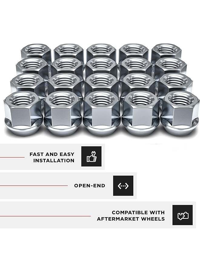 White Knight 1/2"-20 Thread Lug Nuts For Aftermarket Or Factory Wheels - 20 Chrome Lug Nuts - Open End Bulge Acorn Seating - Carbon Steel For Durable Construction & Easy Installation - 1304-1S-20Am - Image 5