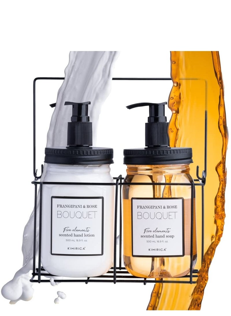 Kimirica Bouquet. Hand Wash Hand Lotion Duo set with Metal Caddy Goodness of Frangipani and Rose 100% Vegan Paraben Free - Image 4