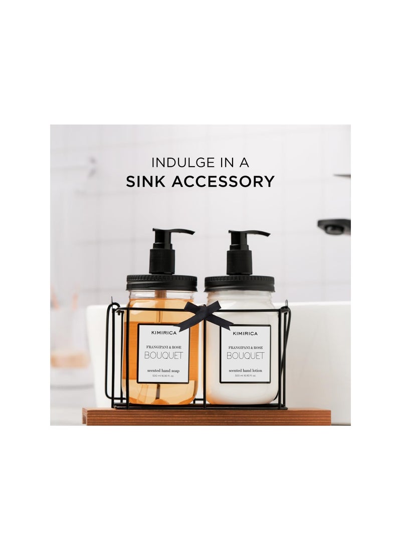 KIMIRICA - Kimirica Bouquet. Hand Wash Hand Lotion Duo set with Metal Caddy Goodness of Frangipani and Rose 100% Vegan Paraben Free - Image 1