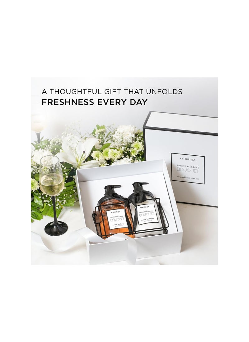 KIMIRICA - Kimirica Bouquet. Hand Wash Hand Lotion Duo set with Metal Caddy Goodness of Frangipani and Rose 100% Vegan Paraben Free - Image 1