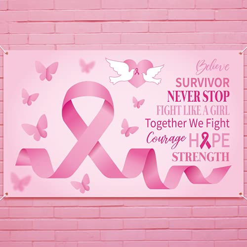 M1NTP1US + Breast Cancer Awareness Banner Decorations Pink Ribbon Backdrop Hope Background Party Supplies Decors - Image 1