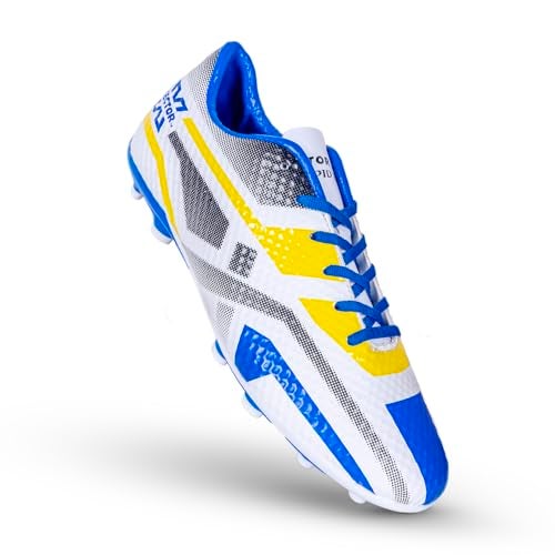 Vector X Rapid 2.0 3D Texture TPU Fusing | TPU Sole | Unique Design | Comfortable| Socce/Football Stud | Men, Youth, Boys (White-Blue) Size-6 - Image 1