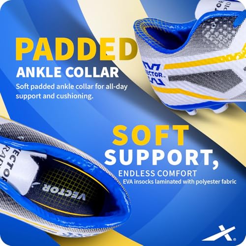 Vector X Rapid 2.0 3D Texture TPU Fusing | TPU Sole | Unique Design | Comfortable| Socce/Football Stud | Men, Youth, Boys (White-Blue) Size-6 - Image 5