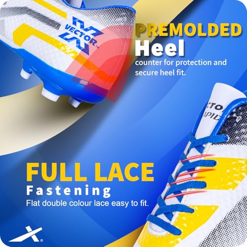 Vector X Rapid 2.0 3D Texture TPU Fusing | TPU Sole | Unique Design | Comfortable| Socce/Football Stud | Men, Youth, Boys (White-Blue) Size-6 - Image 4