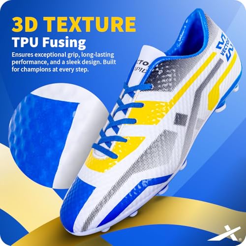 Vector X Rapid 2.0 3D Texture TPU Fusing | TPU Sole | Unique Design | Comfortable| Socce/Football Stud | Men, Youth, Boys (White-Blue) Size-6 - Image 2