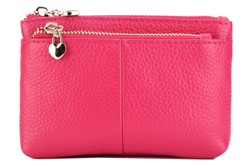 ZOOEASS Coin Purse Women Genuine Leather Zip Mini Purse With Key Ring Triple Zipper Card Holder Wallet (Rose) - Image 1