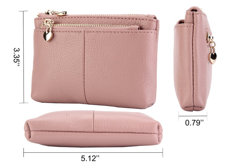 ZOOEASS Coin Purse Women Genuine Leather Zip Mini Purse With Key Ring Triple Zipper Card Holder Wallet (Rose) - Image 5