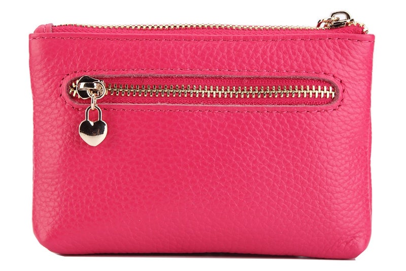ZOOEASS Coin Purse Women Genuine Leather Zip Mini Purse With Key Ring Triple Zipper Card Holder Wallet (Rose) - Image 2