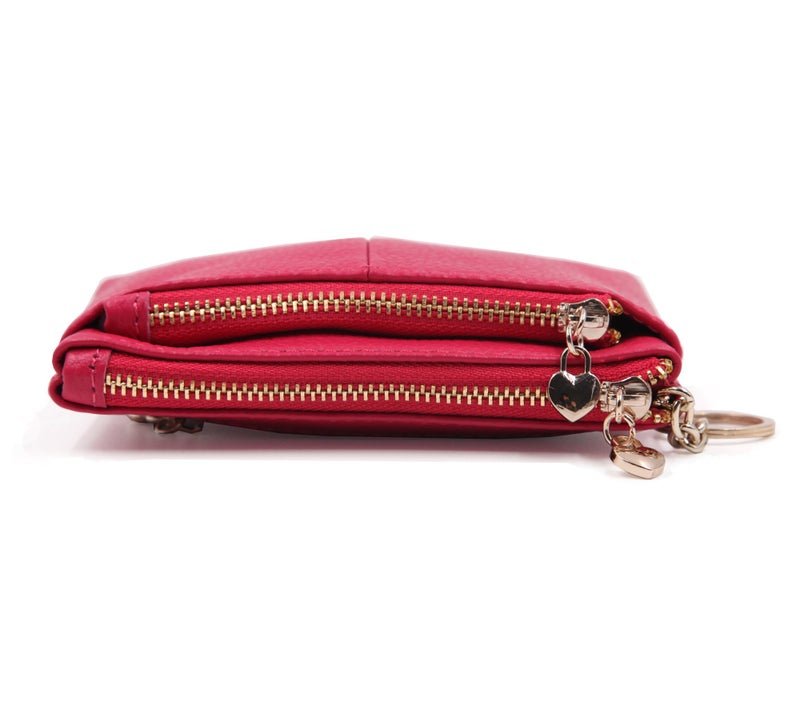 ZOOEASS Coin Purse Women Genuine Leather Zip Mini Purse With Key Ring Triple Zipper Card Holder Wallet (Rose) - Image 4