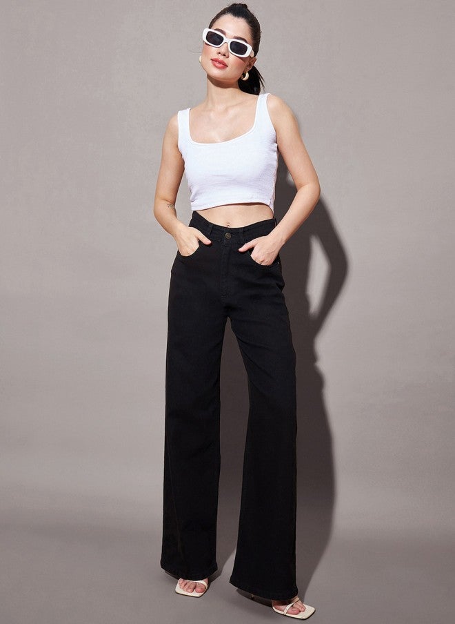 SASSAFRAS High-Rise Straight Fit Black Jeans for Women - Image 4