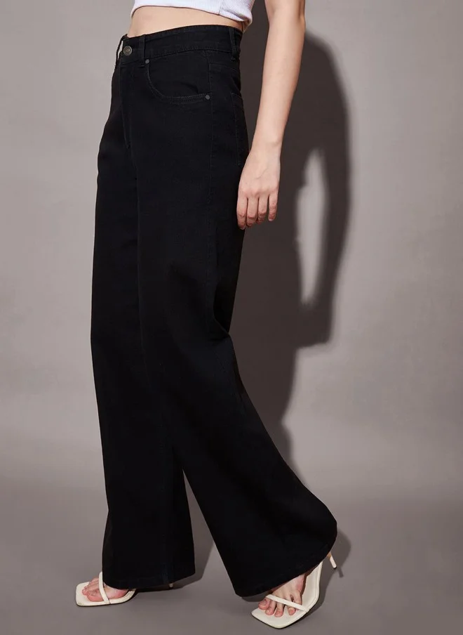 SASSAFRAS High-Rise Straight Fit Black Jeans for Women